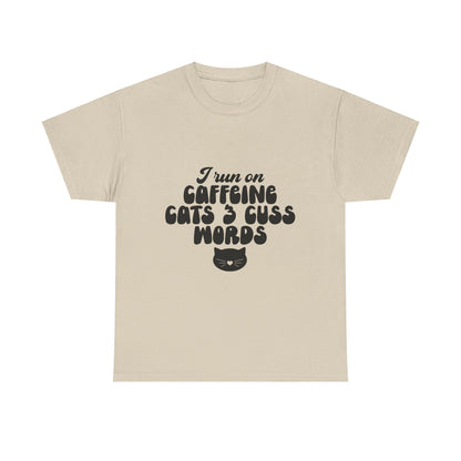 I run on caffeine cats & cuss words tee, tshirt, shirt, t-shirt