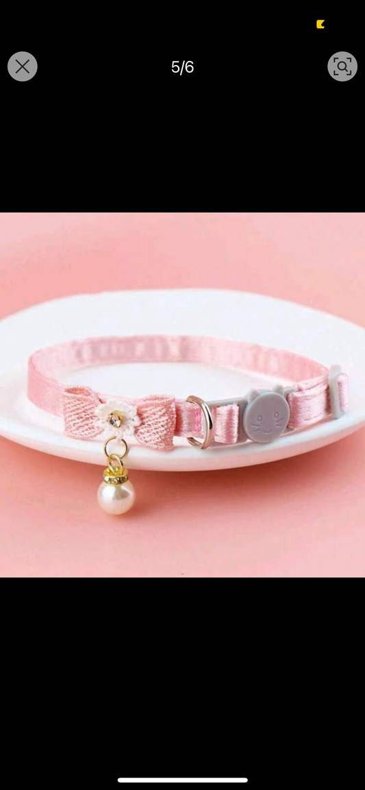 1pc Cat Collar with bow and pearl. for cats, kittens or xxs dogs/puppies