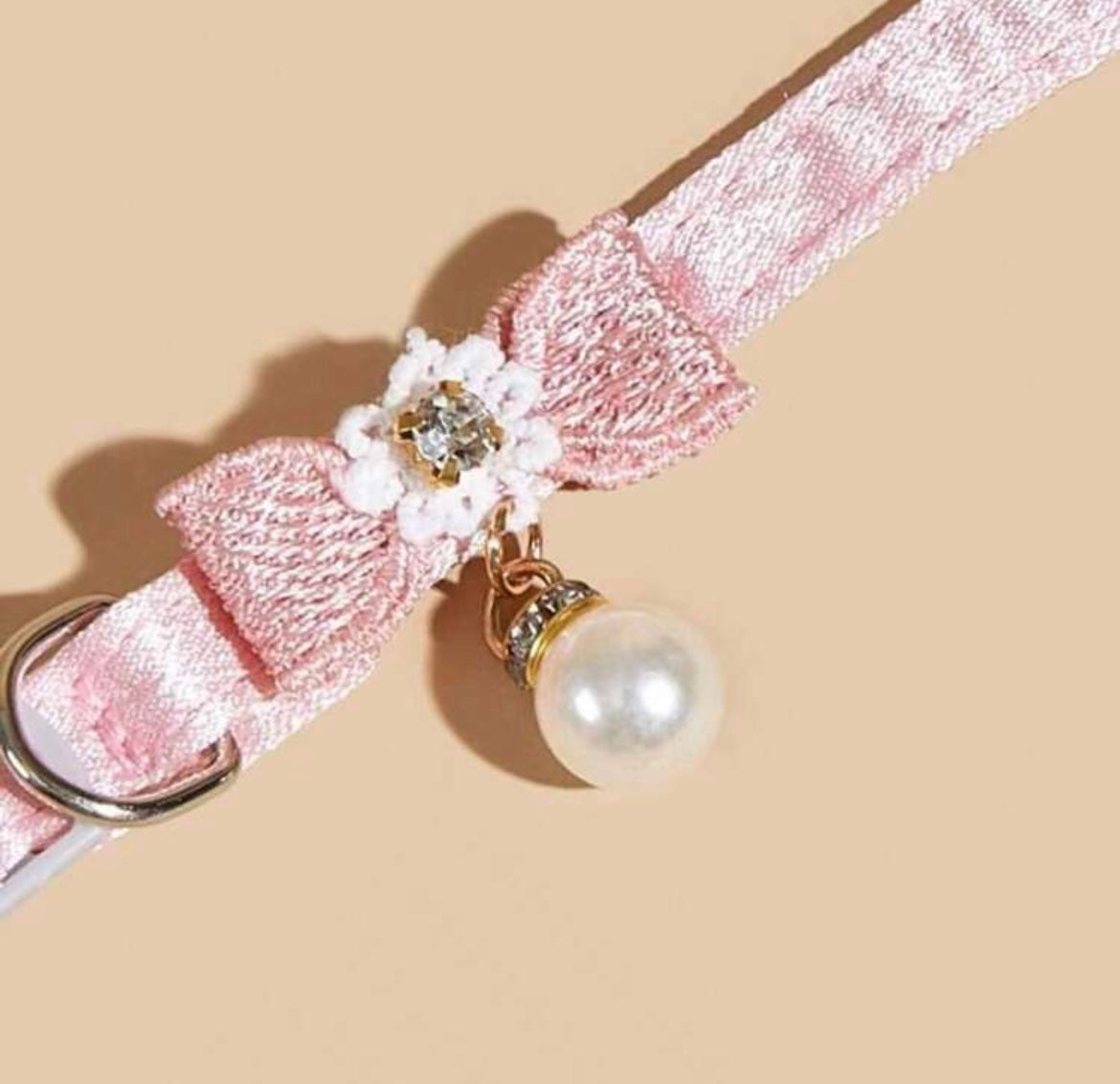 1pc Cat Collar with bow and pearl. for cats, kittens or xxs dogs/puppies