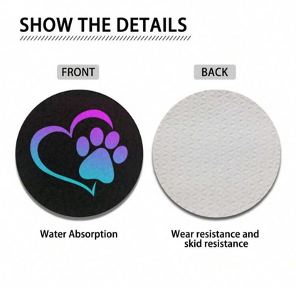 2pcs Dog Paw Car Coasters, Absorbent Drink Cup Car Holder Coasters