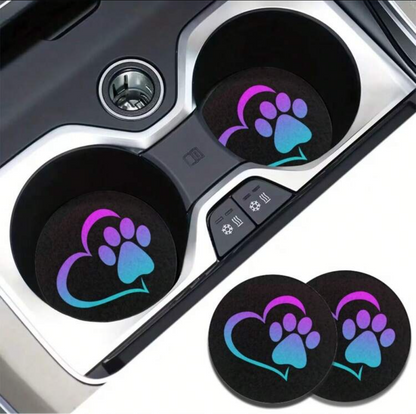 2pcs Dog Paw Car Coasters, Absorbent Drink Cup Car Holder Coasters