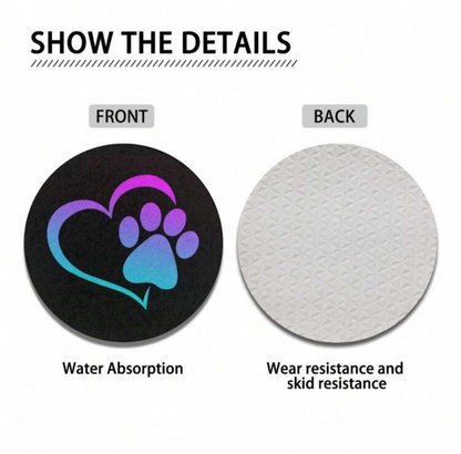 2pcs Dog Paw Car Coasters, Absorbent Drink Cup Car Holder Coasters