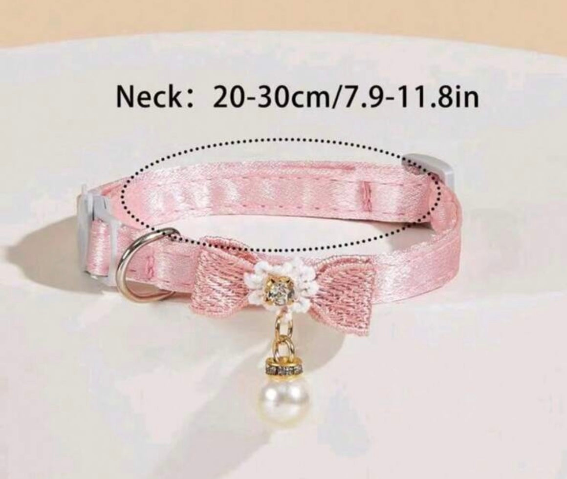 1pc Cat Collar with bow and pearl. for cats, kittens or xxs dogs/puppies