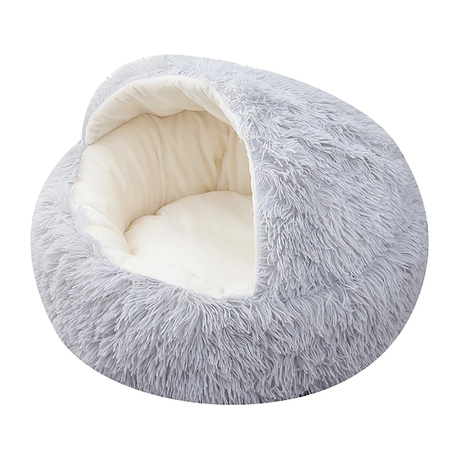 Rnemite-Amo Calming Dog Beds & Cat Cave Bed with Hooded Cover,Removable Washable round Beds for Small Medium Pets,Anti-Slip Faux Fur Fluffy Coved Bed for Improved Sleep,Fits up to 11 Lbs