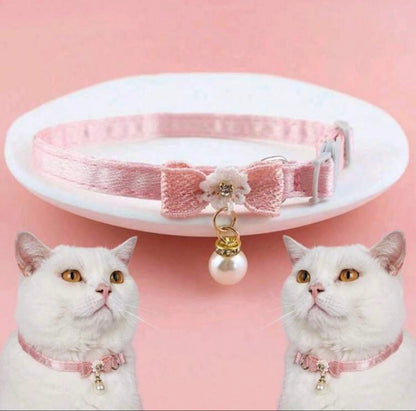 1pc Cat Collar with bow and pearl. for cats, kittens or xxs dogs/puppies