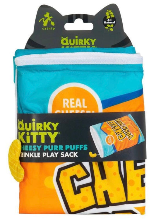 Quirky Kitty Cheezy Purr Puffs Crinkle Play Sack for cats and kittens