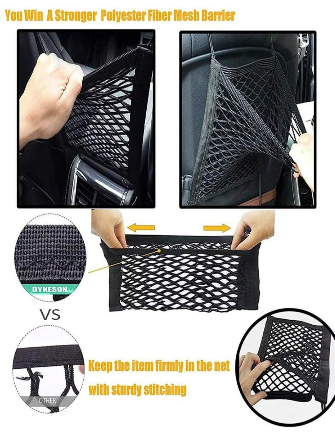 Dog Car Net Barrier Pet Barrier With Auto Safety Mesh Organizer Baby Stretchable Storage Bag Universal For Cars, SUVs -Easy Install, Car Divider For Driving Safely With Children & Pets