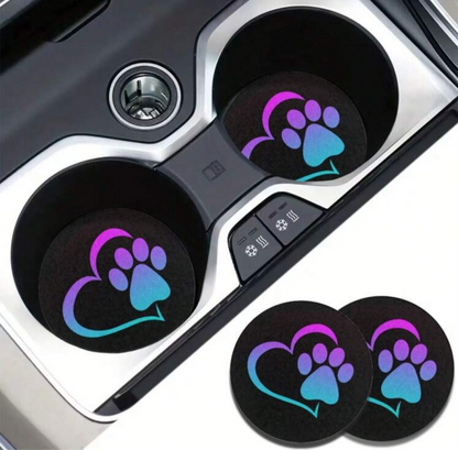 2pcs Dog Paw Car Coasters, Absorbent Drink Cup Car Holder Coasters