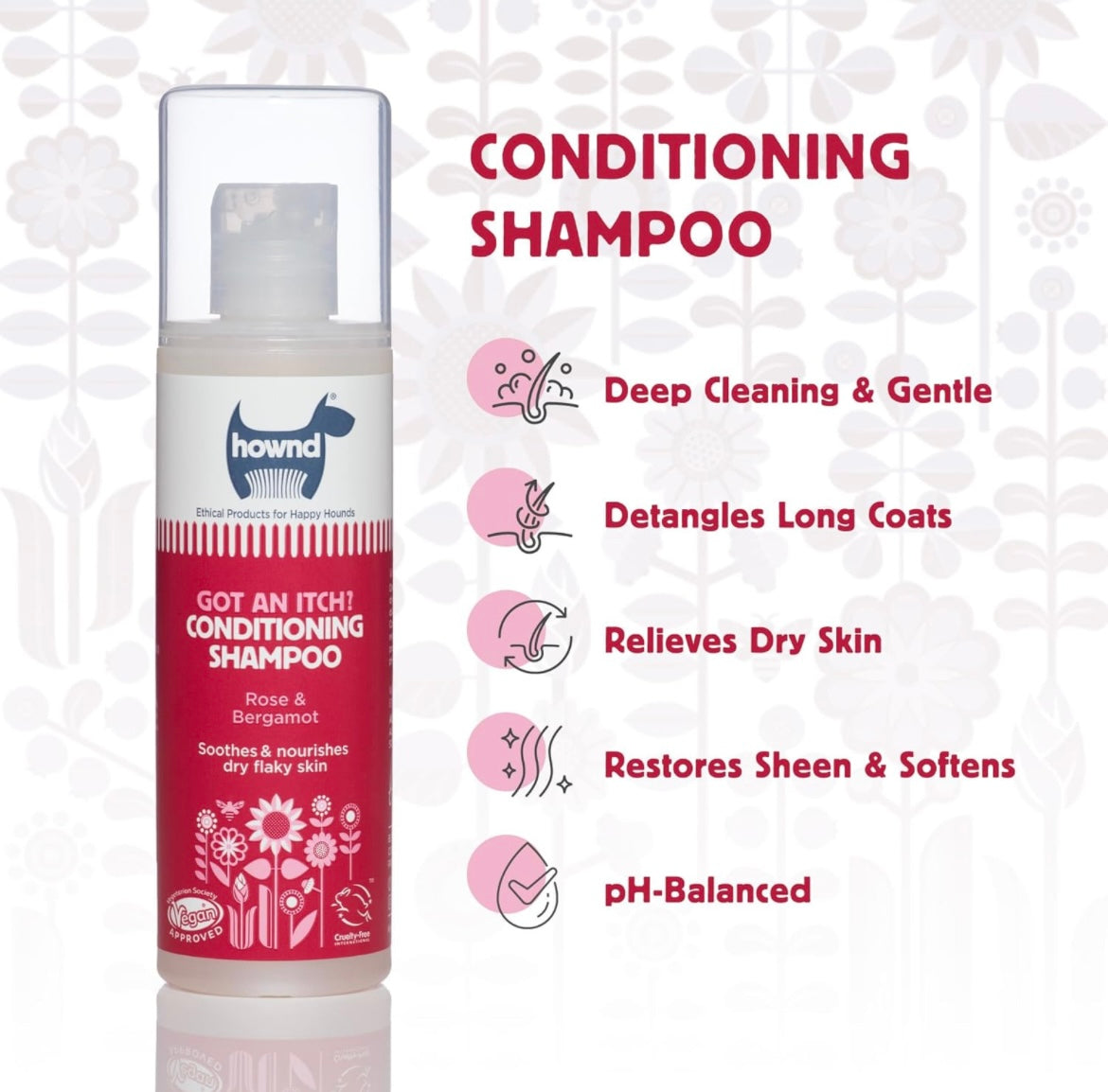 Hownd Got an Itch? Ultra Conditioning & Soothing Anti-Itch Shampoo for Dogs w/Dry, Flaky Skin, with Rose, Bergamot & Aloe Vera, Restores Dry Coats - Vegan Formula, Cruelty Free