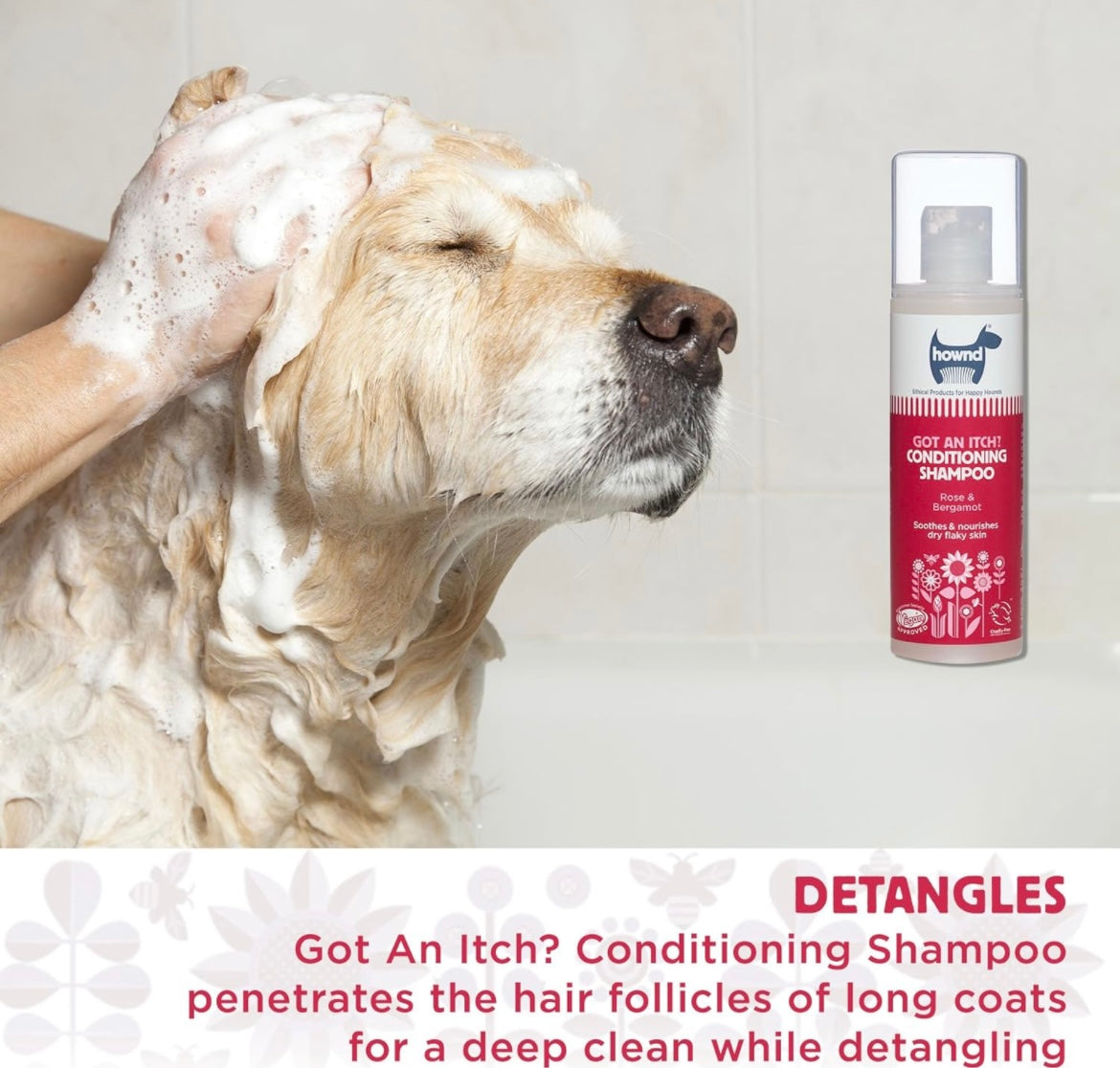 Hownd Got an Itch? Ultra Conditioning & Soothing Anti-Itch Shampoo for Dogs w/Dry, Flaky Skin, with Rose, Bergamot & Aloe Vera, Restores Dry Coats - Vegan Formula, Cruelty Free