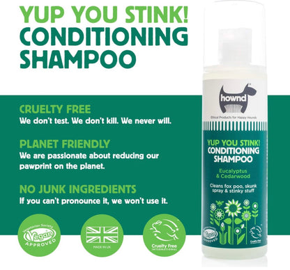 Hownd Yup You Stink, Conditioning Shampoo for Stinky Smelly Dogs, w/Eucalyptus & Cedarwood, Dirt Busting, Deep Cleaning Formula w/Odor Control,Nourishes Skin & Coat,Vegan - 8.5oz