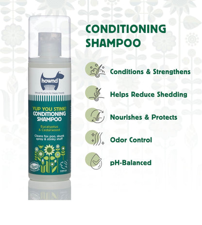 Hownd Yup You Stink, Conditioning Shampoo for Stinky Smelly Dogs, w/Eucalyptus & Cedarwood, Dirt Busting, Deep Cleaning Formula w/Odor Control,Nourishes Skin & Coat,Vegan - 8.5oz