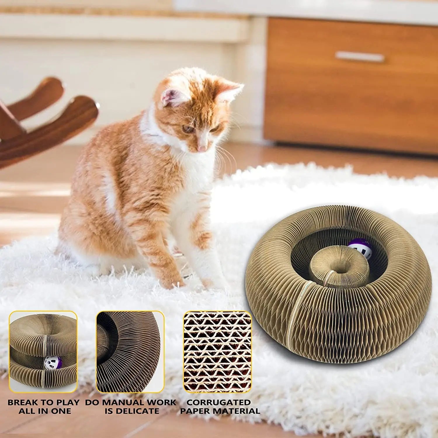 Magic Cat Scratch Organ Board Cat Toy with Ball Cat Grinding Claw Cat Climbing Frame Kitten round Corrugated Cat Scratching Toy