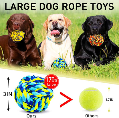 XL Dog Chew Toys for Aggressive Chewers, Dog Balls for Large Dogs, Heavy Duty Dog Toys with Tough Twisted, Dental Cotton Dog Rope Toy for Medium Dogs, 6 Pack Indestructible Puppy Teething Chew Toy